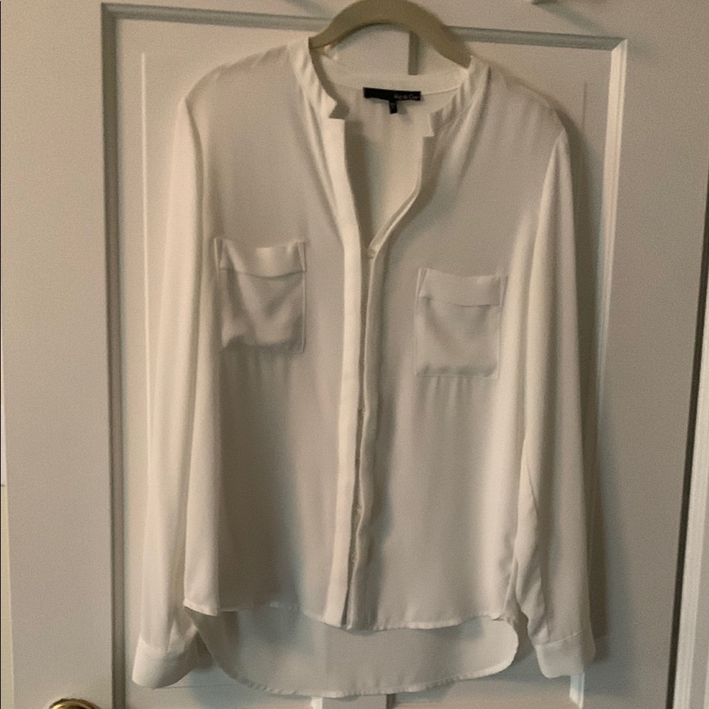 Ivory Blouse with Pockets and Hidden Buttons